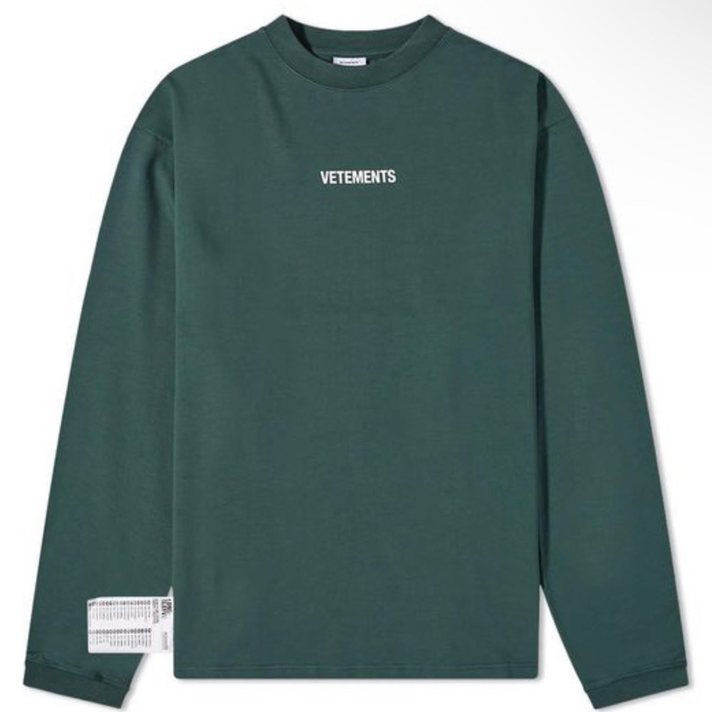 Vetements Men's Green Long Sleeve Logo Label T-shirt NWoT Size XL
